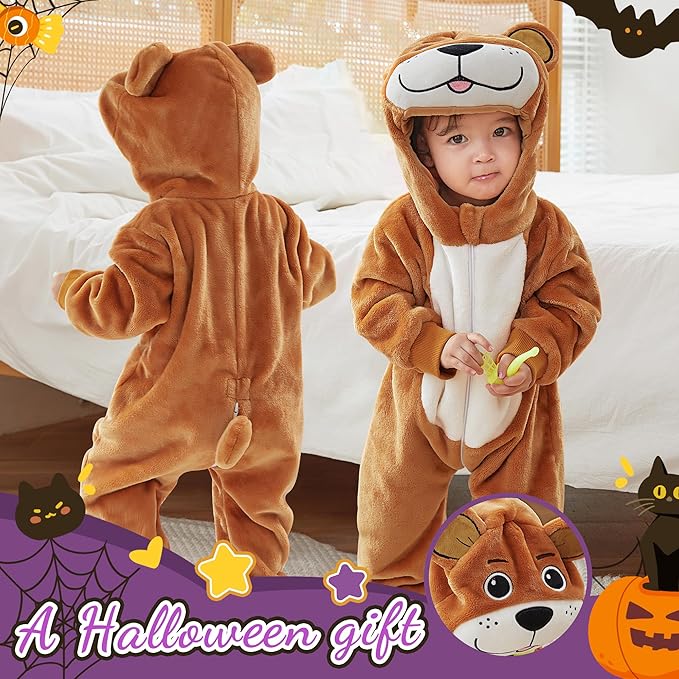 MICHLEY Baby Brown Bear Costume Winter Flannel Hooded Jumpsuit