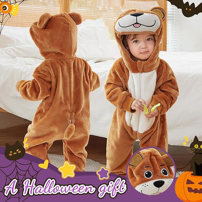 MICHLEY Baby Brown Bear Costume Winter Flannel Hooded Jumpsuit