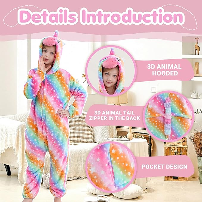 MICHLEY Kids Rainbow Unicorn Star Print Flannel Halloween Cosplay Pajamas