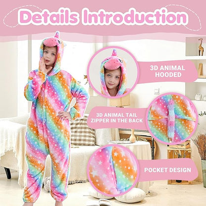 MICHLEY Kids Rainbow Unicorn Star Print Flannel Halloween Cosplay Pajamas