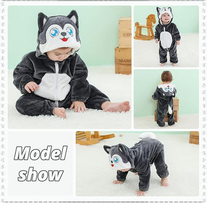 MICHLEY Husky Baby Costume Winter Flannel Hooded Romper