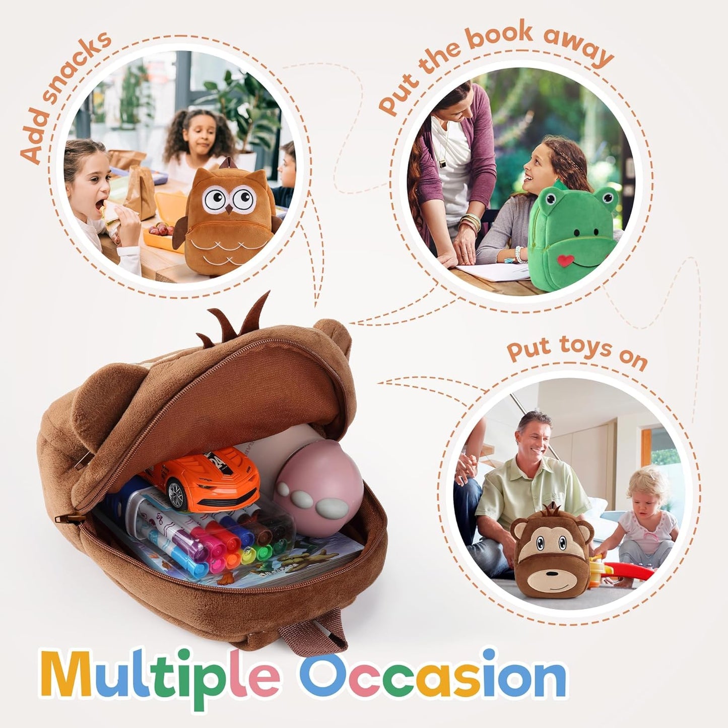 MICHLEY Kids Monkey Plush Animal Backpack Soft Kindergarten School Bag