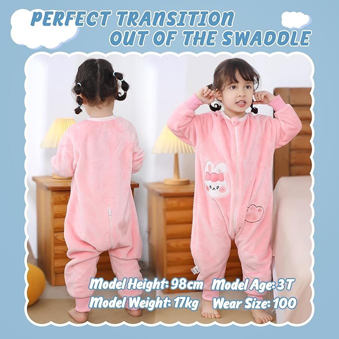 MICHLEY Kids Pink Bunny Wearable Sleeping Sack – Flannel Cozy Pajamas for Toddlers
