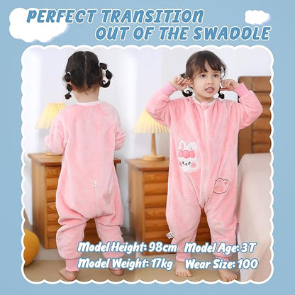 MICHLEY Kids Pink Bunny Wearable Sleeping Sack – Flannel Cozy Pajamas for Toddlers