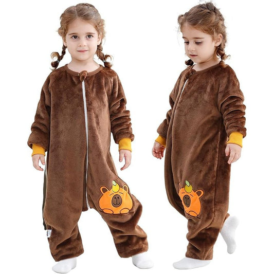 MICHLEY Brown Capybara Toddler Flannel Sleep Bag with Feet