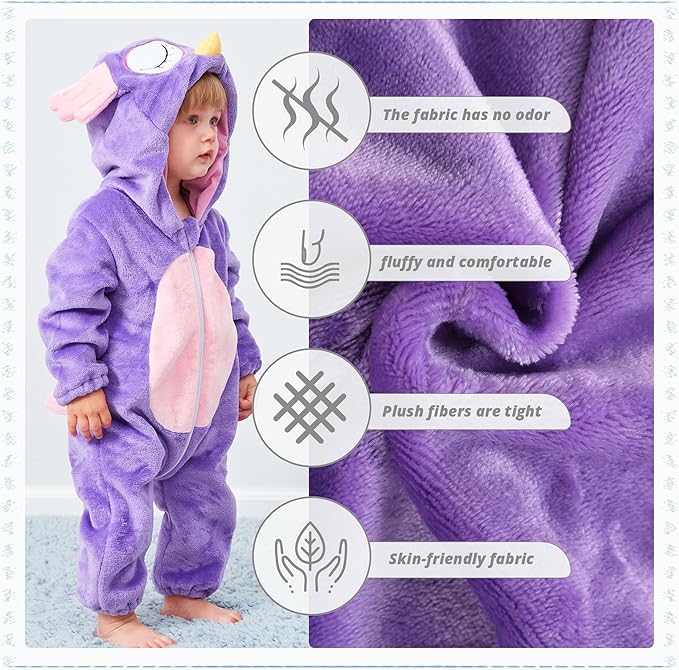 MICHLEY Purple Owl Baby Romper | Whimsical Flannel Animal Onesie