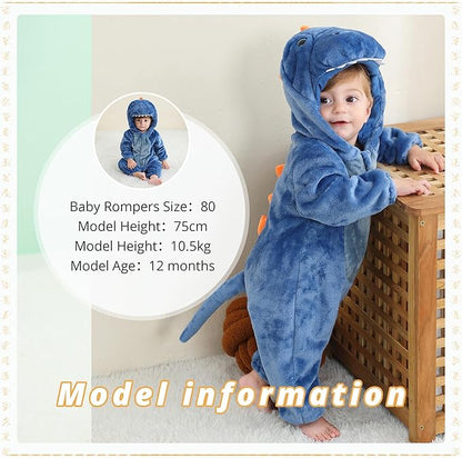 MICHLEY Blue Dinosaur Baby Costume Winter Flannel Hooded Romper