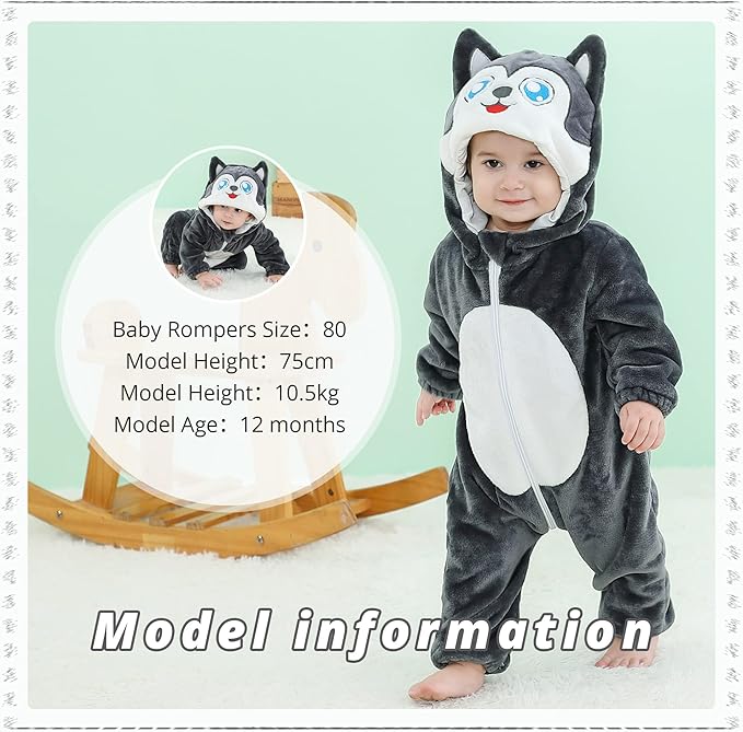 MICHLEY Husky Baby Costume Winter Flannel Hooded Romper