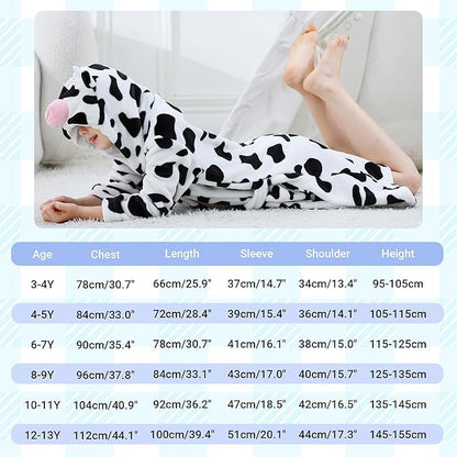 MICHLEY Kids Cow Hooded Bathrobe Soft Flannel Animal Sleepwear