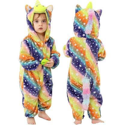 MICHLEY Baby Colorful Unicorn Hooded Romper Flannel Animal Costume