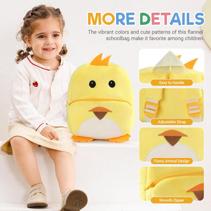 MICHLEY Kids Yellow Duck Plush Animal Backpack Soft Kindergarten School Bag
