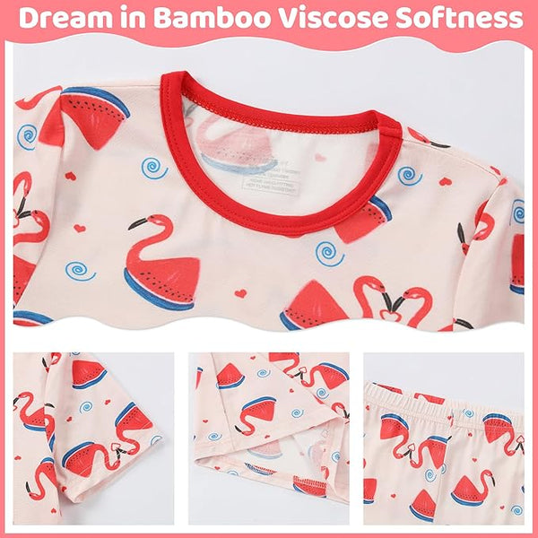 MICHLEY Kids Bamboo Viscose Pajamas Set Soft Stretchy Sleepwear (Flamingo)