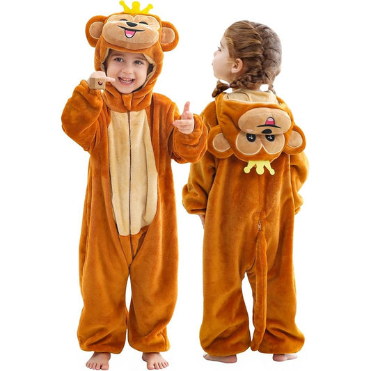MICHLEY Baby Crowned Monkey Hooded Romper Soft Flannel Prince Monkey Costume