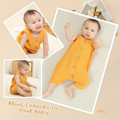 MICHLEY Baby Sleeveless Summer Cotton Romper Unisex Toddler Jumpsuit (Yellow)