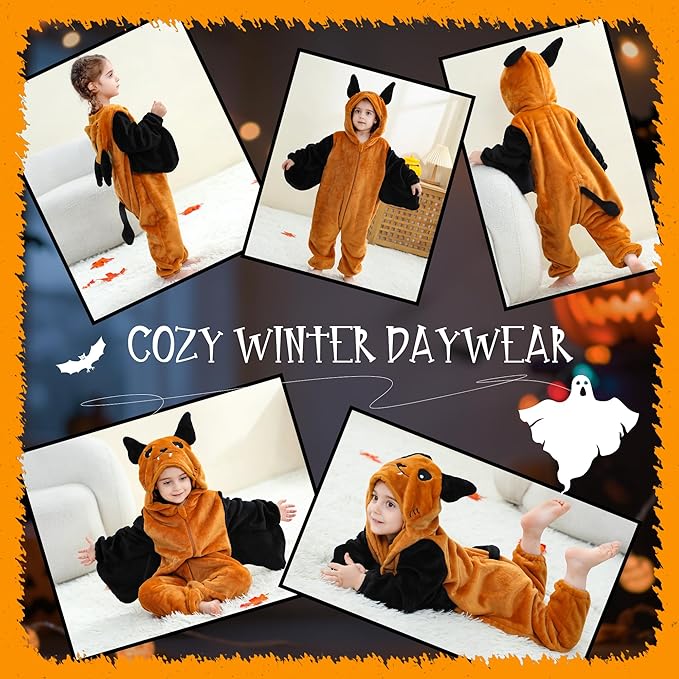 MICHLEY Baby Bat Hooded Romper Flannel Wings Costume