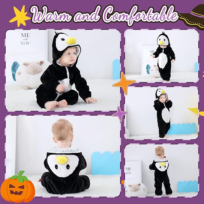 MICHLEY Penguin Baby Costume Winter Flannel Hooded Romper