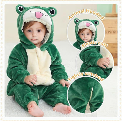 MICHLEY Green Frog Baby Costume Winter Flannel Hooded Romper