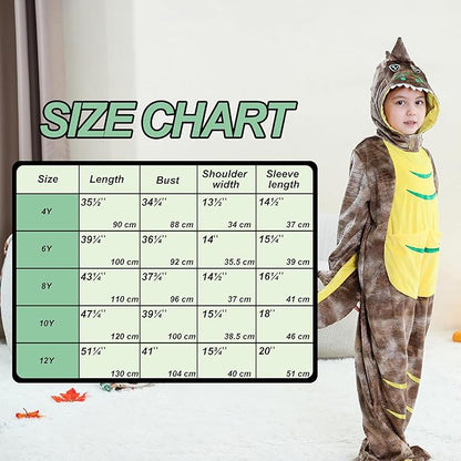 MICHLEY Kids Brown Dinosaur Animal Cosplay Costume Soft Flannel Romper