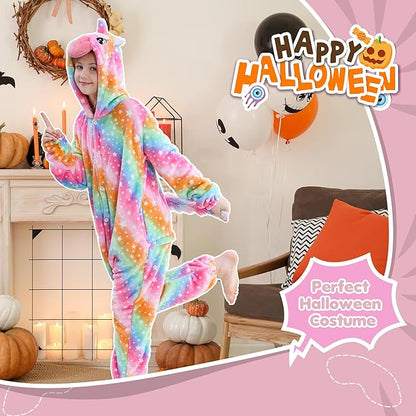 MICHLEY Kids Rainbow Unicorn Star Print Flannel Halloween Cosplay Pajamas