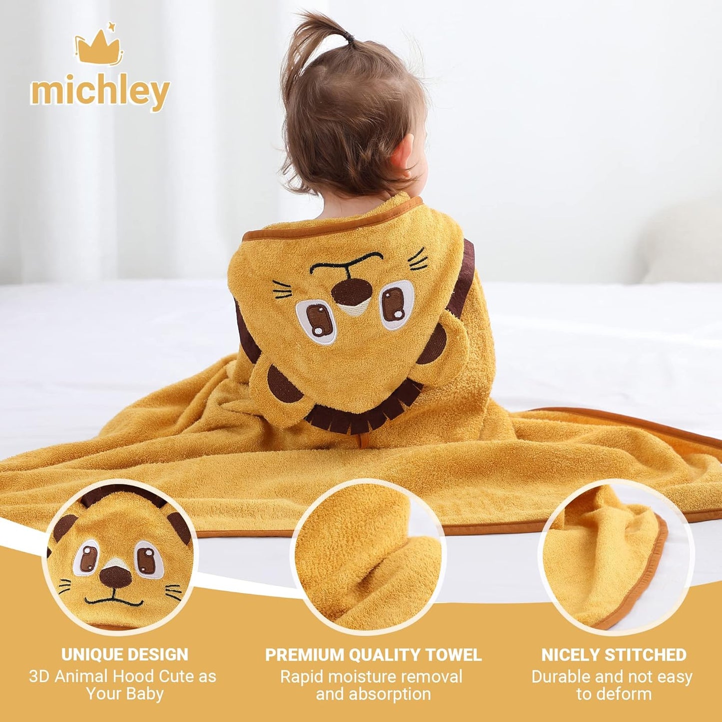 MICHLEY Lion Bamboo Viscose Baby Hooded Towel Ultra-Soft