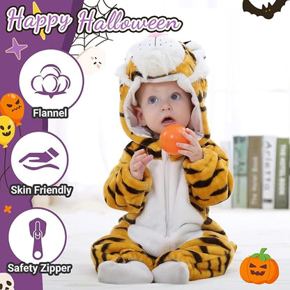 MICHLEY Baby Tiger Costume Romper Hooded Flannel Animal Jumpsuit