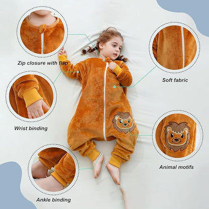 MICHLEY Lion Toddler Flannel Sleeping Bag with Feet - Cozy Winter Sleep Suit