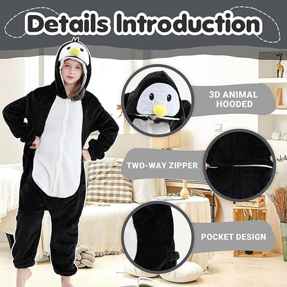 MICHLEY Kids Penguin Hooded Romper Flannel Halloween Cosplay Pajamas Costume