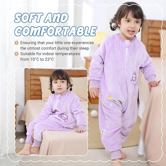 MICHLEY Kids Purple Bunny Sleep Sack – Flannel Cute Rabbit Pajamas with Legs