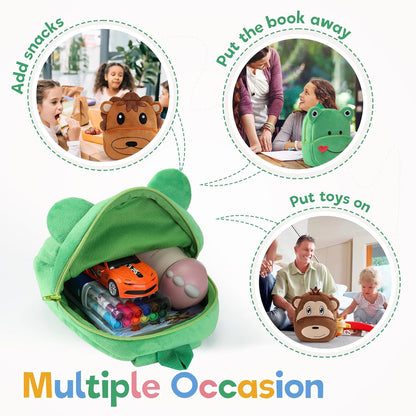 MICHLEY Kids Green Frog Plush Animal Backpack Soft Kindergarten School Bag