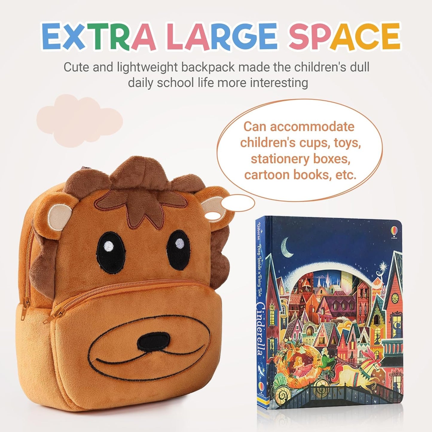 MICHLEY Kids Lion Plush Animal Backpack Soft Kindergarten School Bag