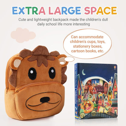 MICHLEY Kids Lion Plush Animal Backpack Soft Kindergarten School Bag