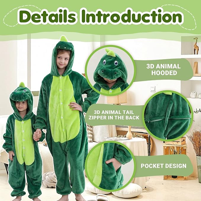 MICHLEY Kids Unicorn Dragon Hooded Romper Flannel Halloween Cosplay Pajamas