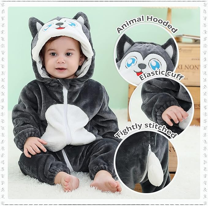MICHLEY Husky Baby Costume Winter Flannel Hooded Romper