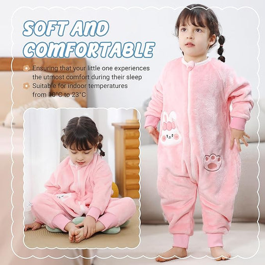 MICHLEY Kids Pink Bunny Wearable Sleeping Sack Flannel Cozy Pajamas for Toddlers