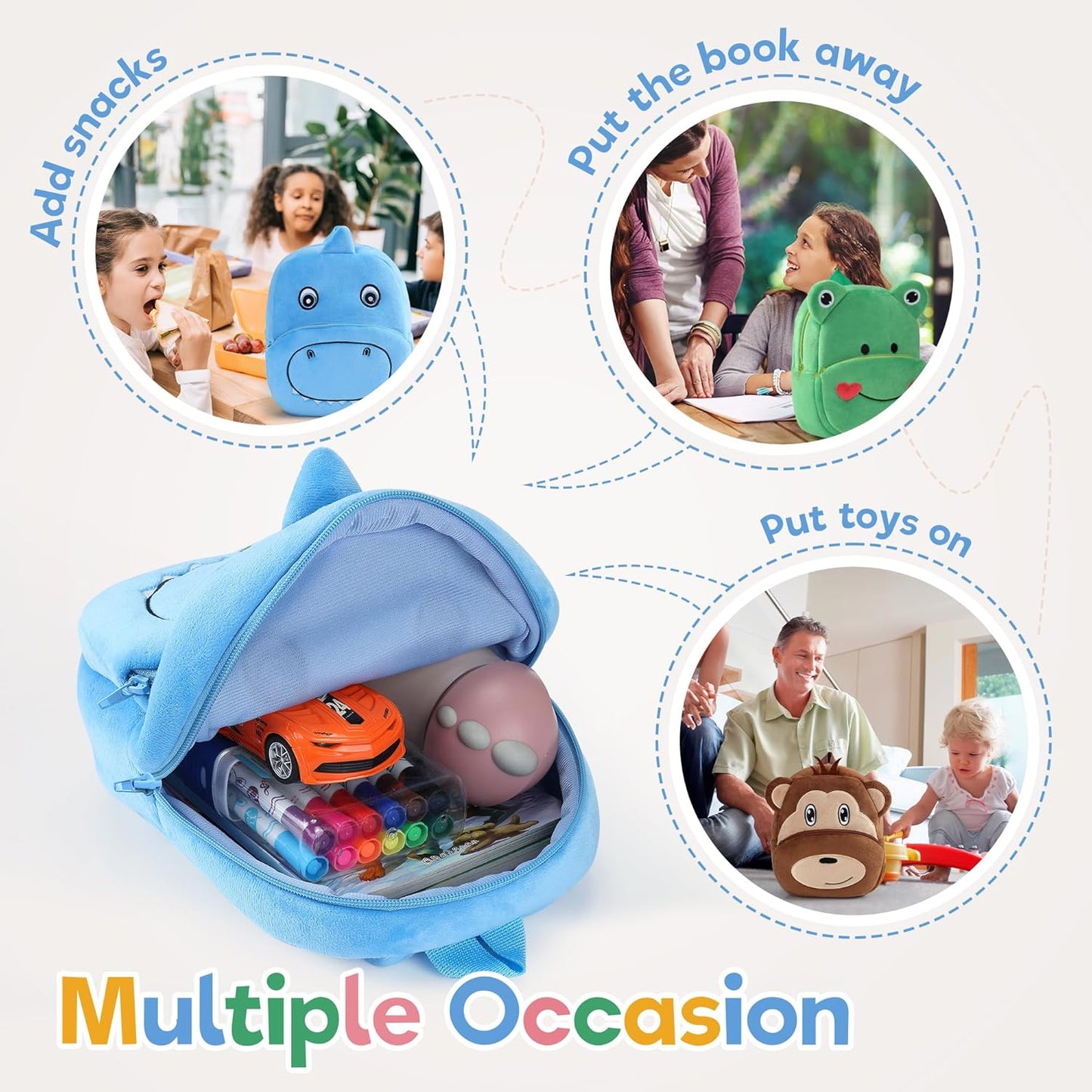 MICHLEY Kids Blue Dinosaur Plush Animal Backpack Soft Kindergarten School Bag