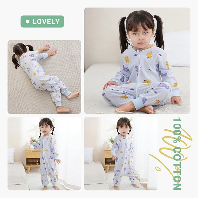 MICHLEY Purple Dinosaur Toddler Long Sleeve Cotton Sleeping Bag