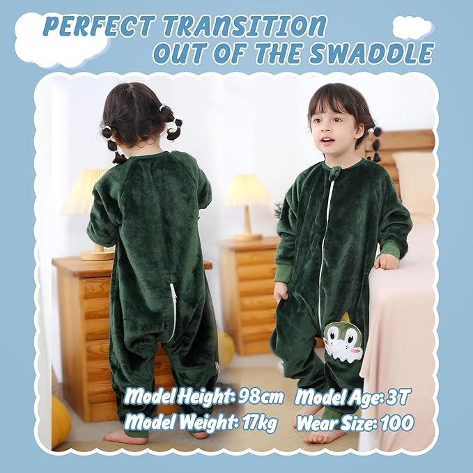 MICHLEY Kids Unicorn Dinosaur Sleeping Bag – Flannel Wearable Pajamas