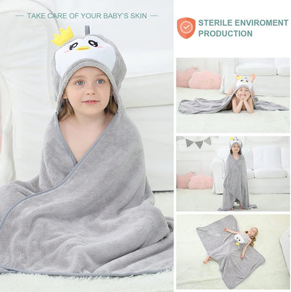 MICHLEY Penguin Hooded Baby Towel Soft Cotton Kids Swim Robe 31.5"x53"