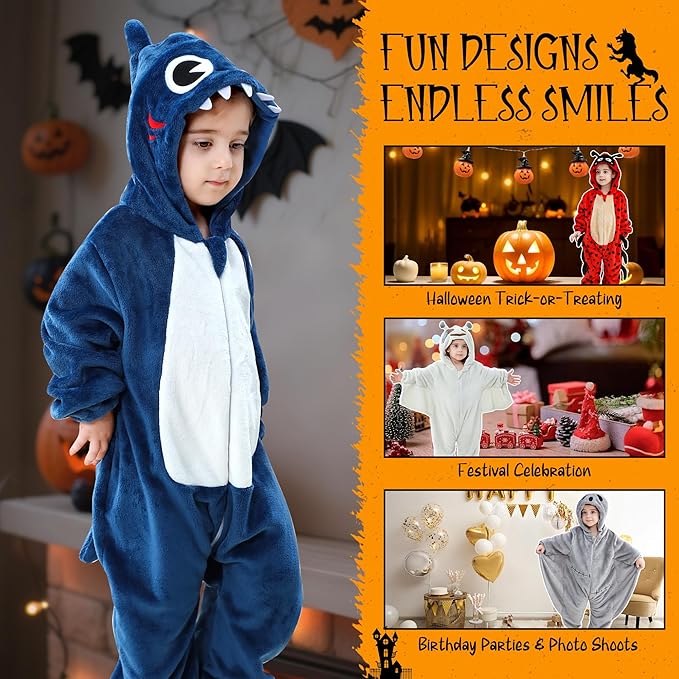 MICHLEY Baby Blue Shark Hooded Romper Flannel Animal Costume