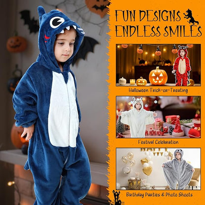 MICHLEY Baby Blue Shark Hooded Romper Flannel Animal Costume
