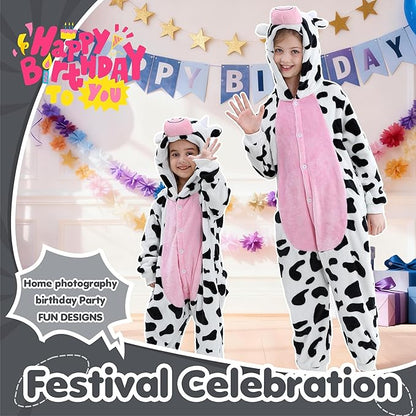 MICHLEY Kids Cow Hooded Romper Flannel Halloween Cosplay Pajamas Costume