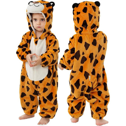 MICHLEY Baby Leopard Hooded Romper Flannel Animal Costume