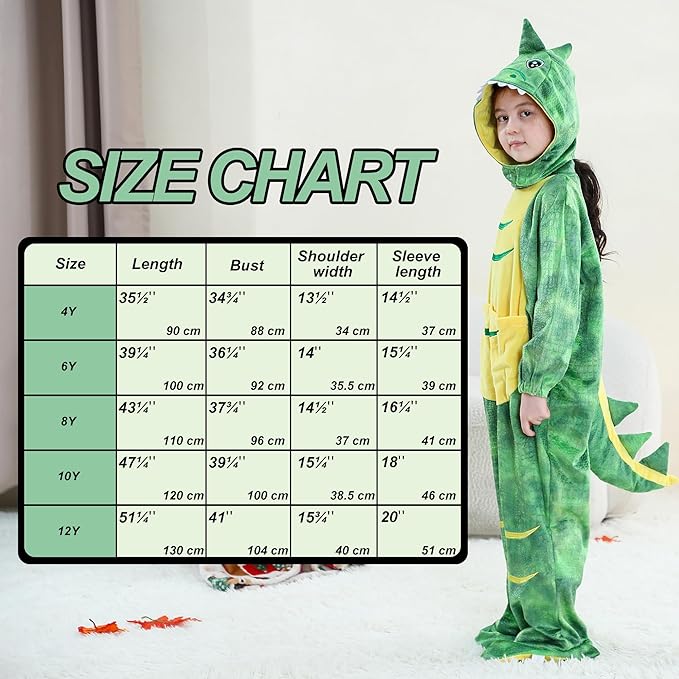 MICHLEY Kids Green T-Rex Dinosaur Costume with Yellow Belly Flannel Romper