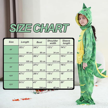 MICHLEY Kids Green T-Rex Dinosaur Costume with Yellow Belly Flannel Romper