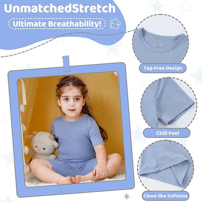 MICHLEY Kids Bamboo Viscose Pajamas Set Soft Stretchy Sleepwear (Blue)