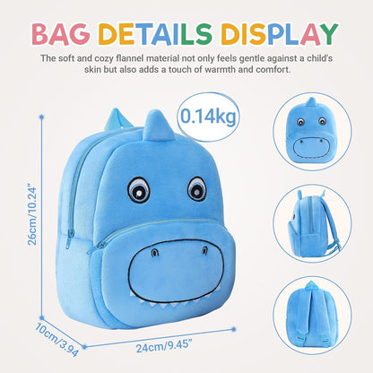 MICHLEY Kids Blue Dinosaur Plush Animal Backpack Soft Kindergarten School Bag