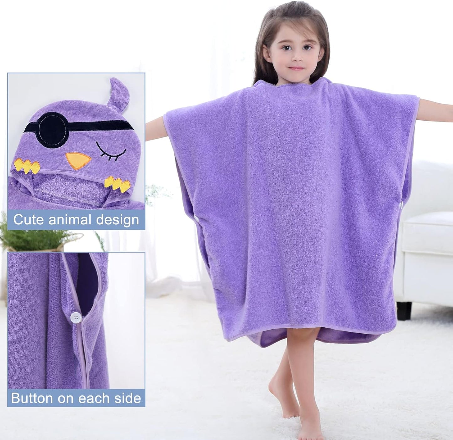 MICHLEY Baby Pirate Bird Hooded Bath Poncho Soft Cotton Towel Cape