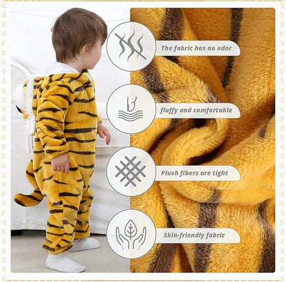 MICHLEY Baby Tiger Costume | Flannel Safari Animal Romper