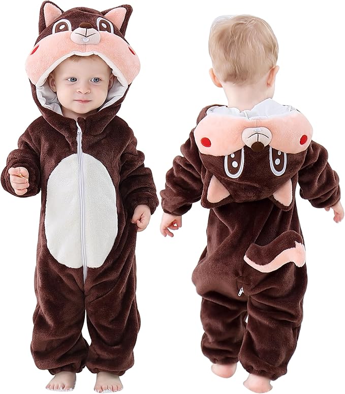 MICHLEY Squirrel Baby Costume Winter Flannel Hooded Romper