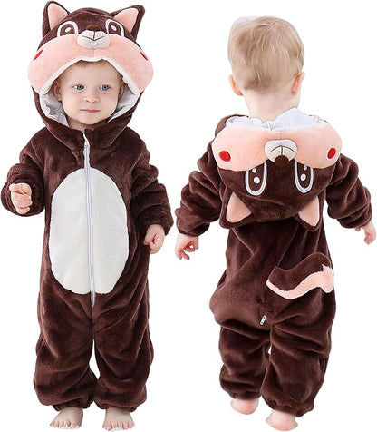 MICHLEY Squirrel Baby Costume Winter Flannel Hooded Romper